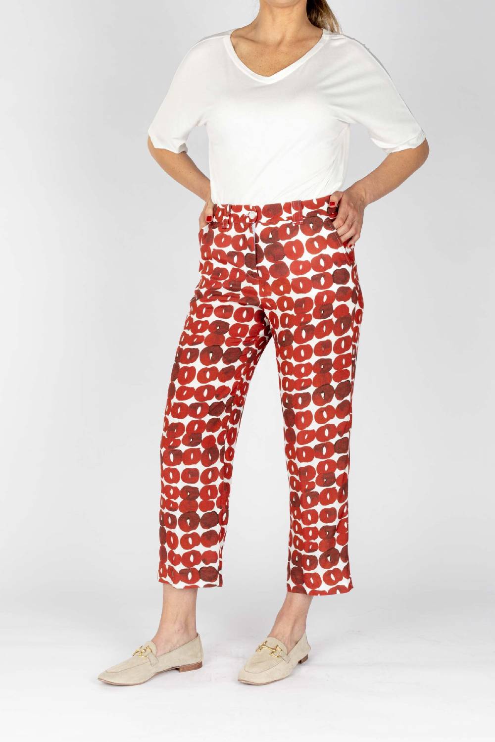 L.Pucci Pantaloni Colore Paprika Gamba Larga Tessuto Viscosa Stampa Cerchio