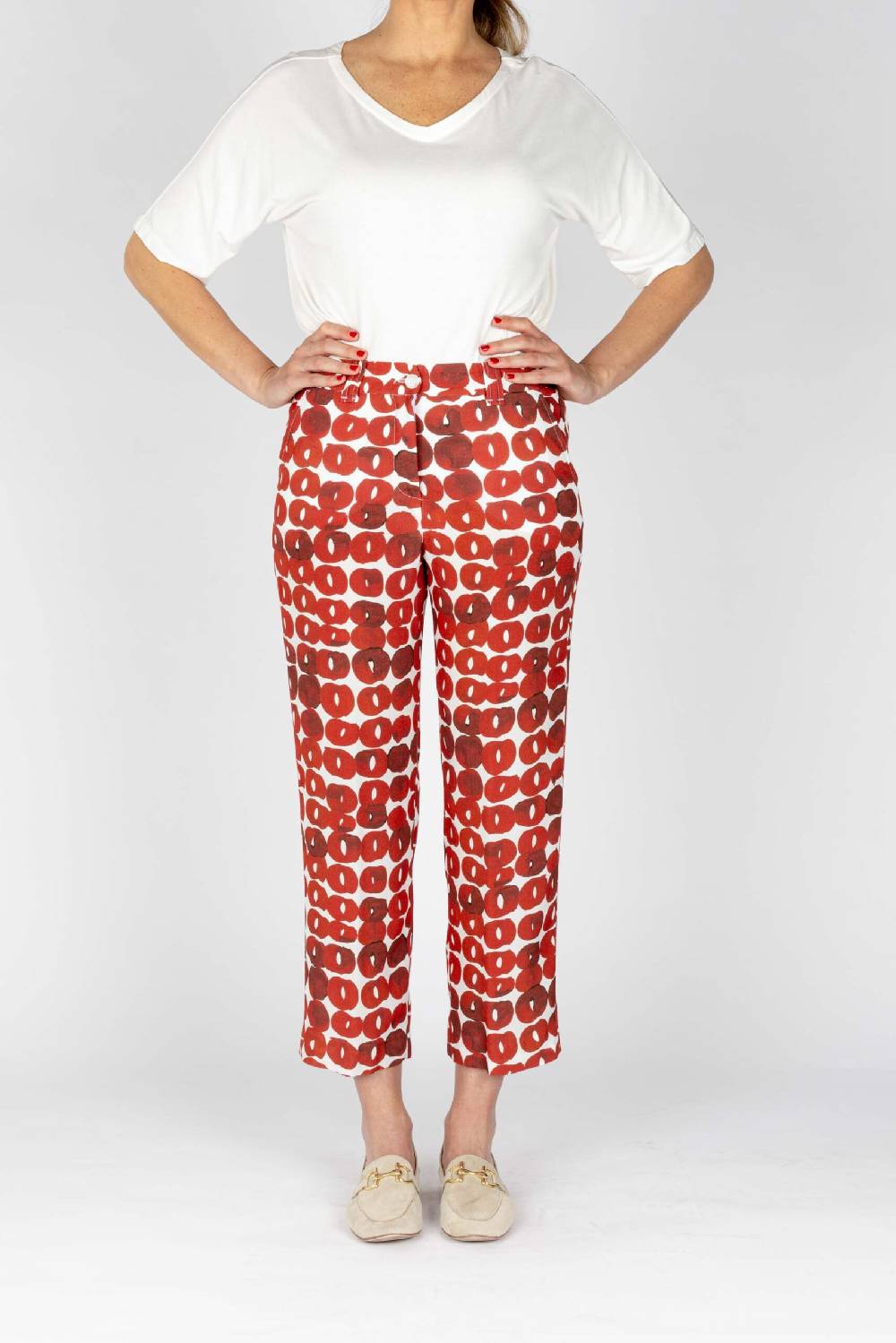 L.Pucci Pantaloni colore paprika gamba larga tessuto viscosa stampa cerchio