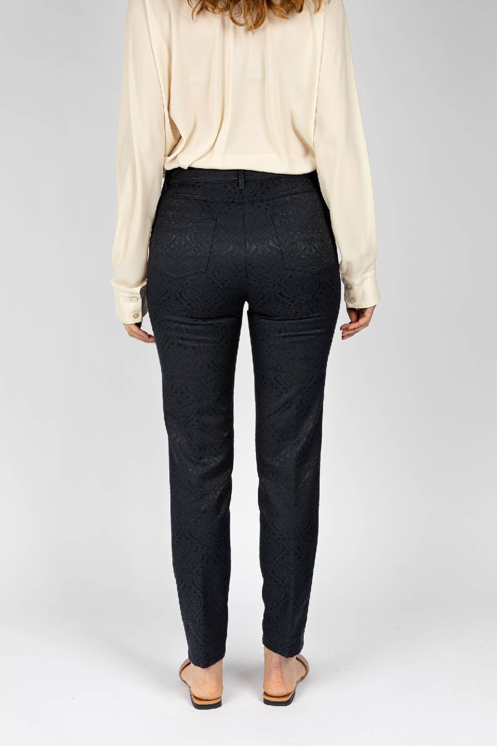 L.Pucci Pantaloni Disegno Fiore Colore Blu, Linea Jeans Tessuto Jacquard