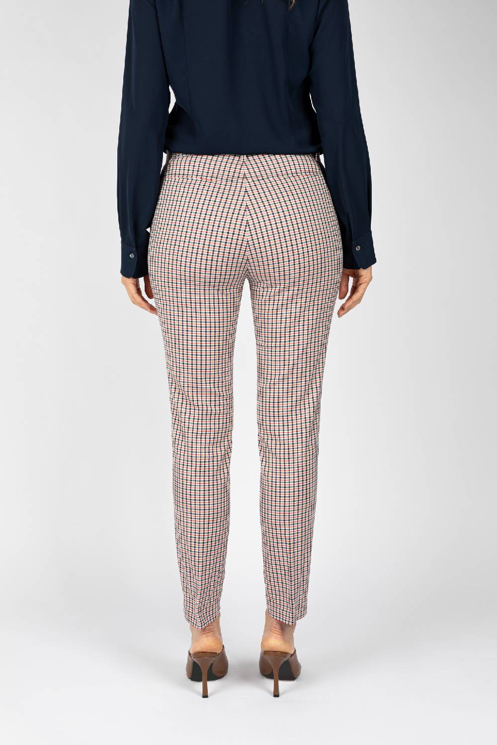L.Pucci Pantaloni Disegno Quadretto In Colore Bianco-rosso-blu, Linea A Sigaretta