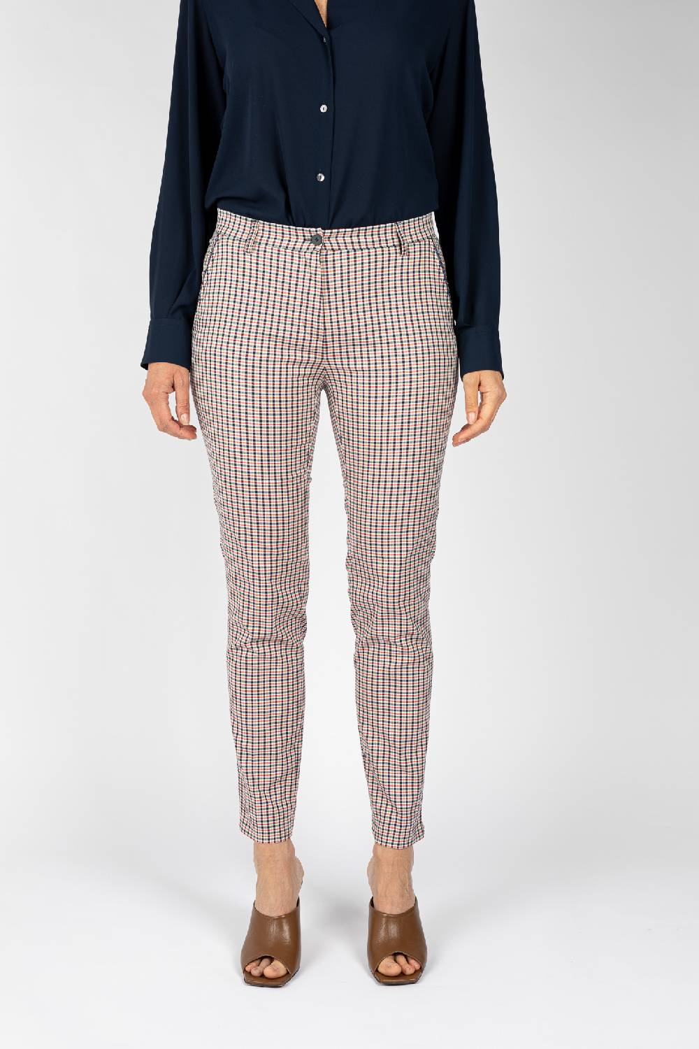 L.Pucci Pantaloni disegno quadretto in colore bianco-rosso-blu, linea a sigaretta