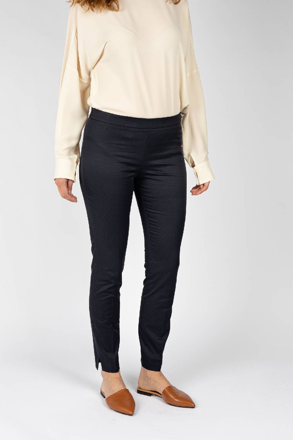 L.Pucci Pantaloni Effetto Punto Spillo Colore Blu, Linea A Sigaretta Tessuto Jacquard