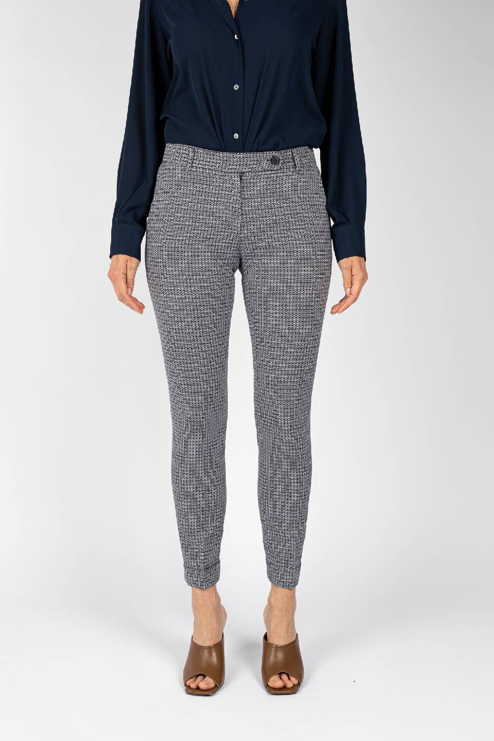 L.Pucci Pantaloni in tessuto jacquard blu su fondo ghiaccio gamba regolare colore blu