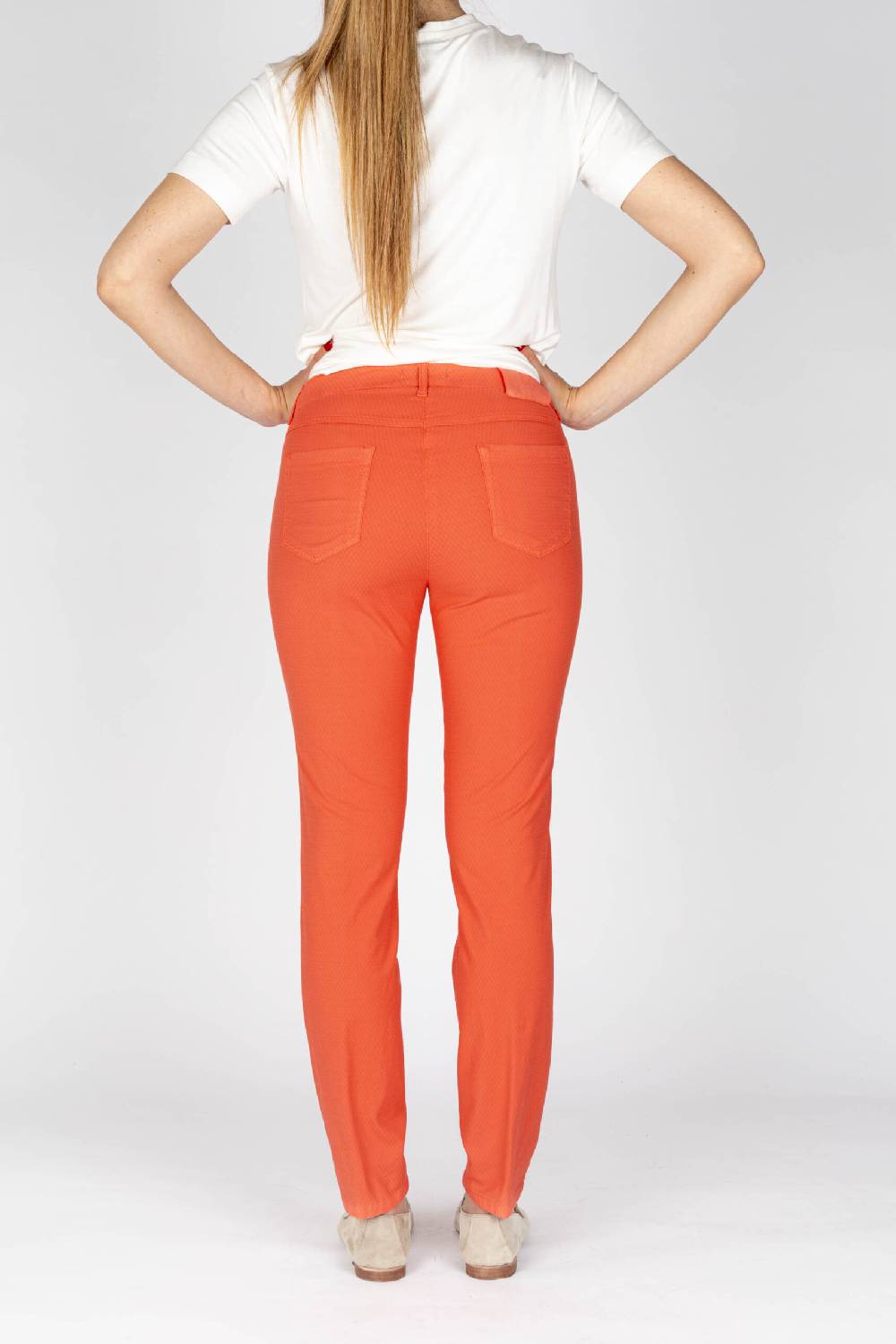 L.Pucci Pantaloni Jeans Colore Corallo Tessuto Cotone Armaturato