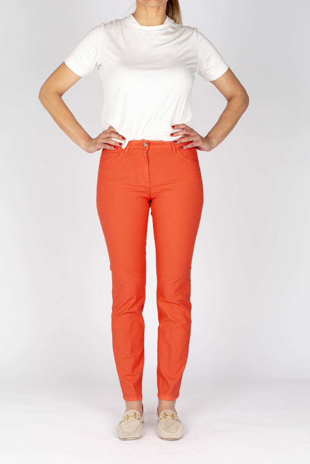 L.Pucci Pantaloni jeans colore corallo tessuto cotone armaturato