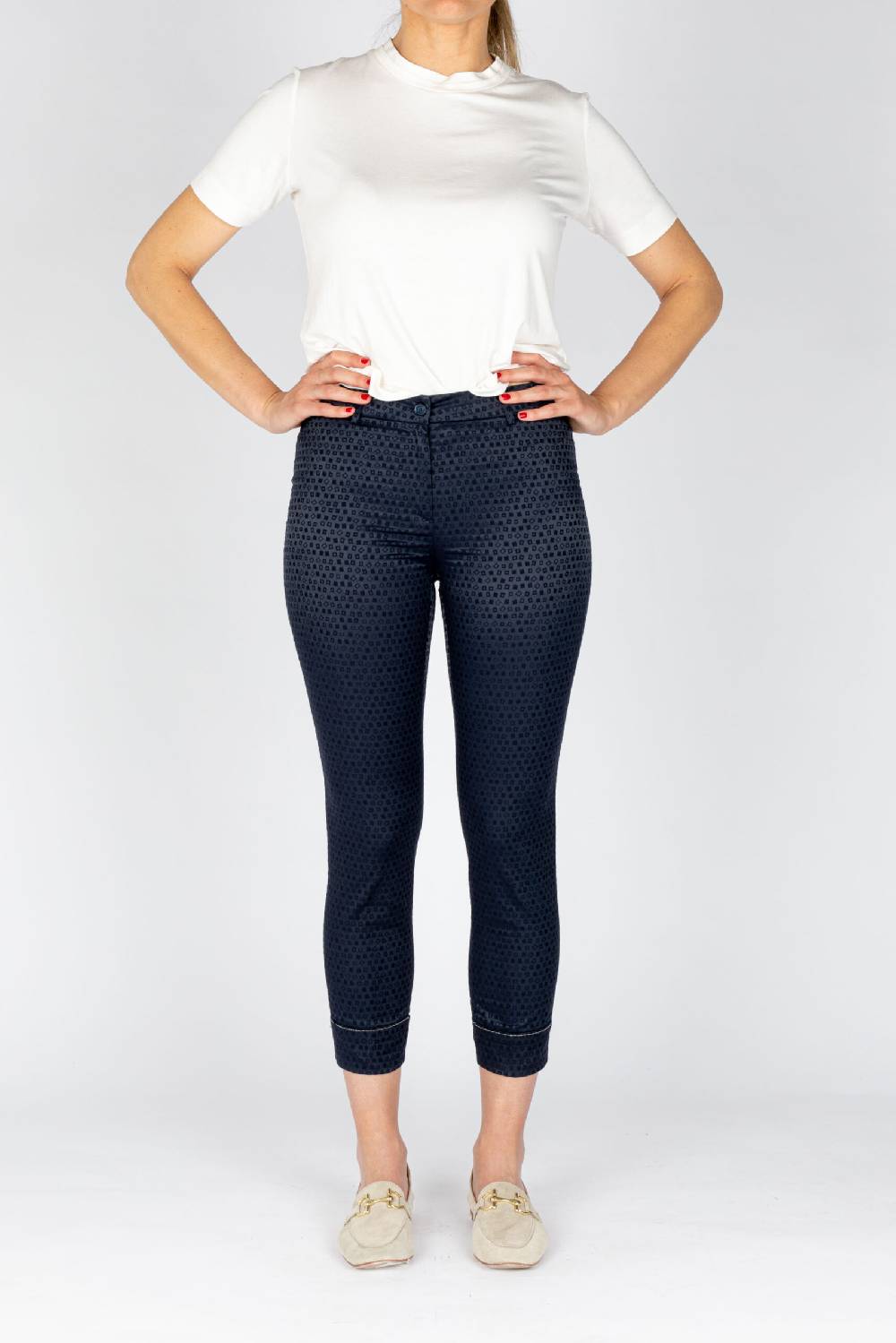 L.Pucci Pantaloni modello capri tessuto cotone operato colore blu disegno quadretto