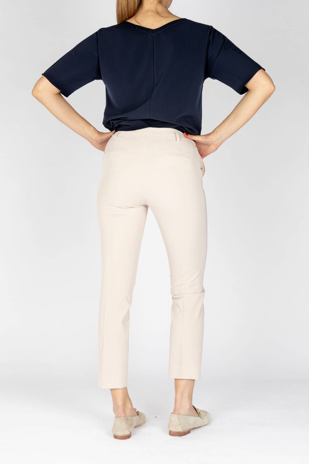 L.Pucci Pantaloni Modello Gamba Stretta Tessuto Tecnico Stretch Colore Avorio