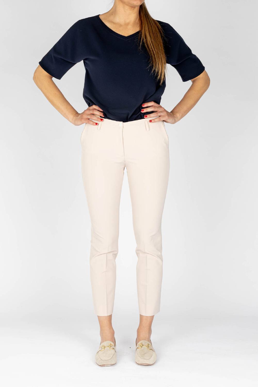 L.Pucci Pantaloni modello gamba stretta tessuto tecnico stretch colore avorio