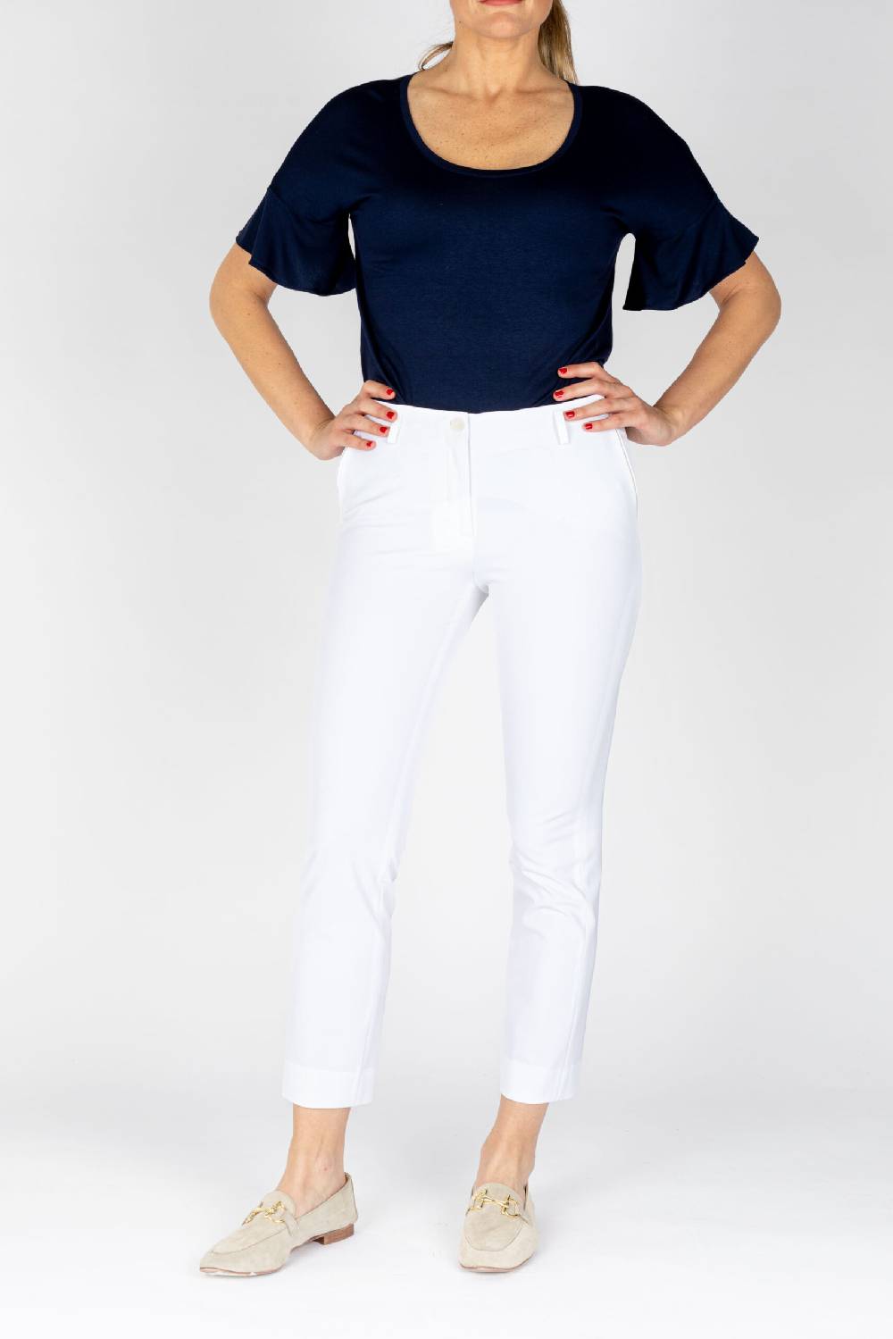 L.Pucci Pantaloni Modello Gamba Stretta Tessuto Tecnico Stretch Colore Bianco