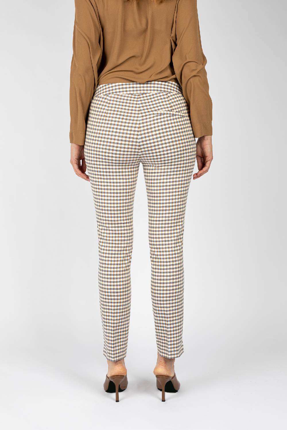 L.Pucci Pantaloni Tessuto Disegno Quadretto Colore Blu, Linea A Sigaretta