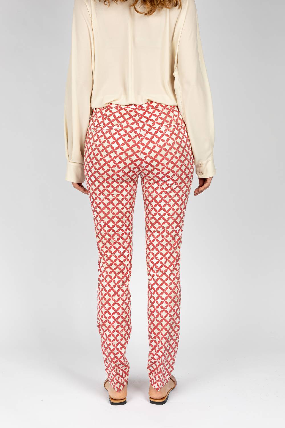 L.Pucci Pantaloni Tessuto Fantasia A Cerchi Rosso, Gamba Regolare