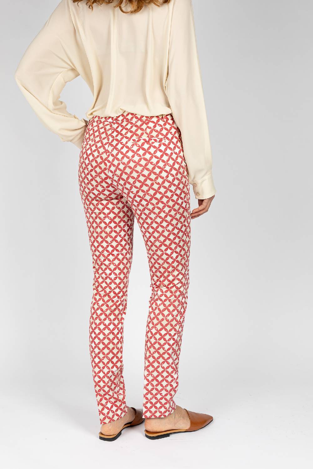 L.Pucci Pantaloni Tessuto Fantasia A Cerchi Rosso, Gamba Regolare