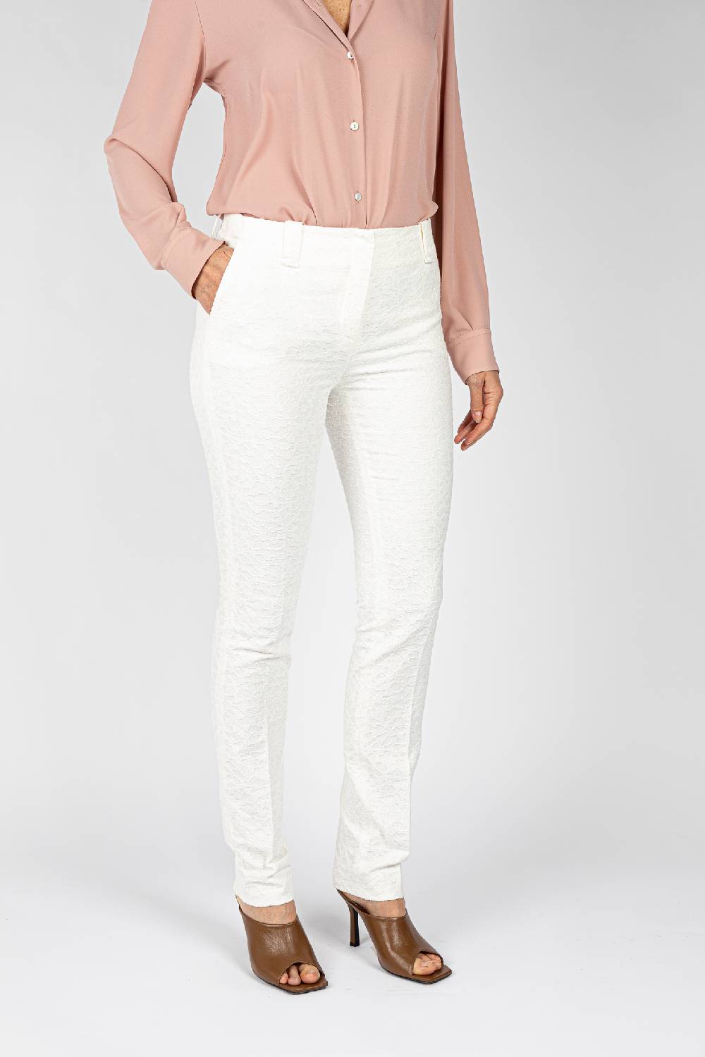 L.Pucci Pantaloni Tessuto Jacquard Colore Bianco, Gamba Regolare