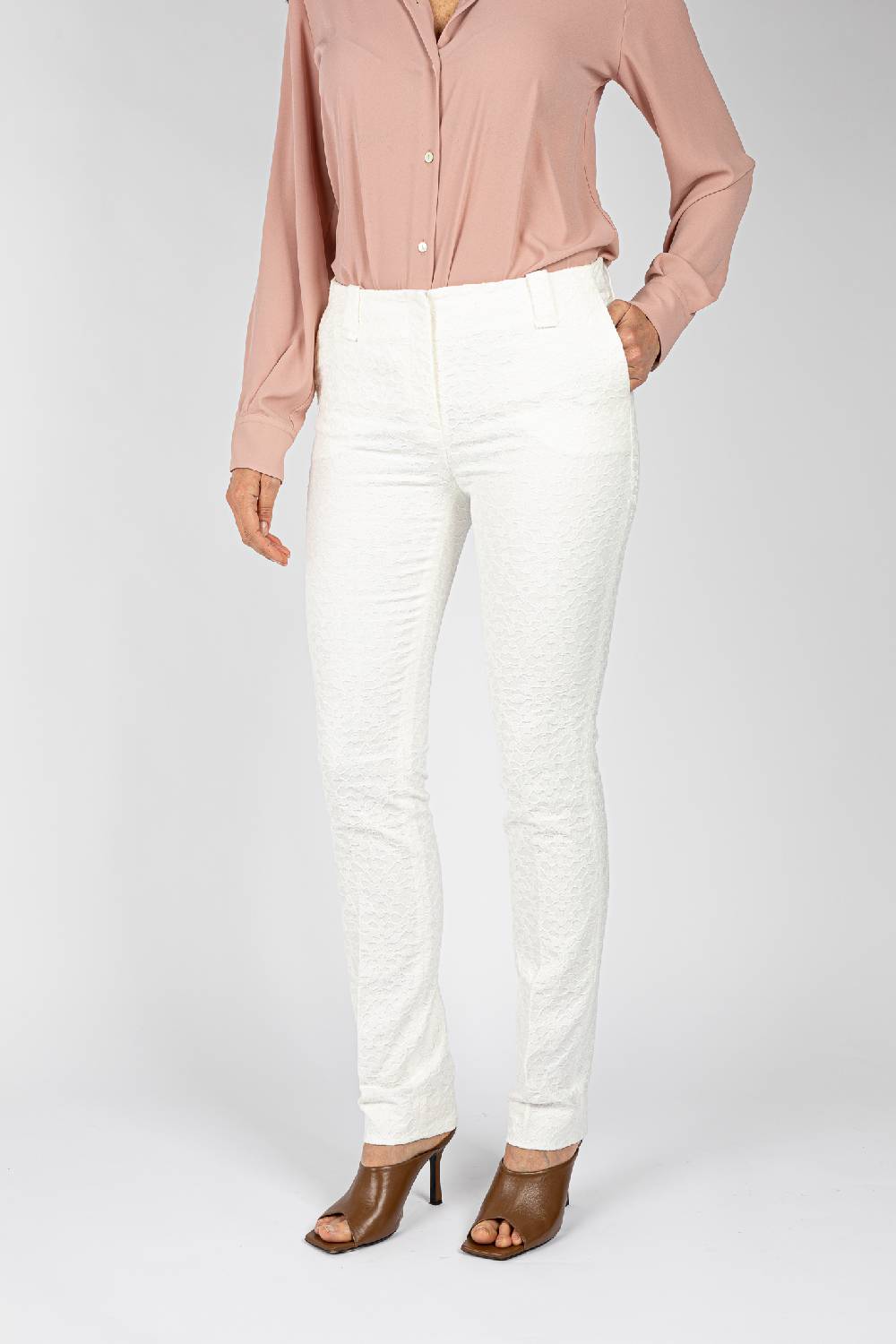 L.Pucci Pantaloni Tessuto Jacquard Colore Bianco, Gamba Regolare