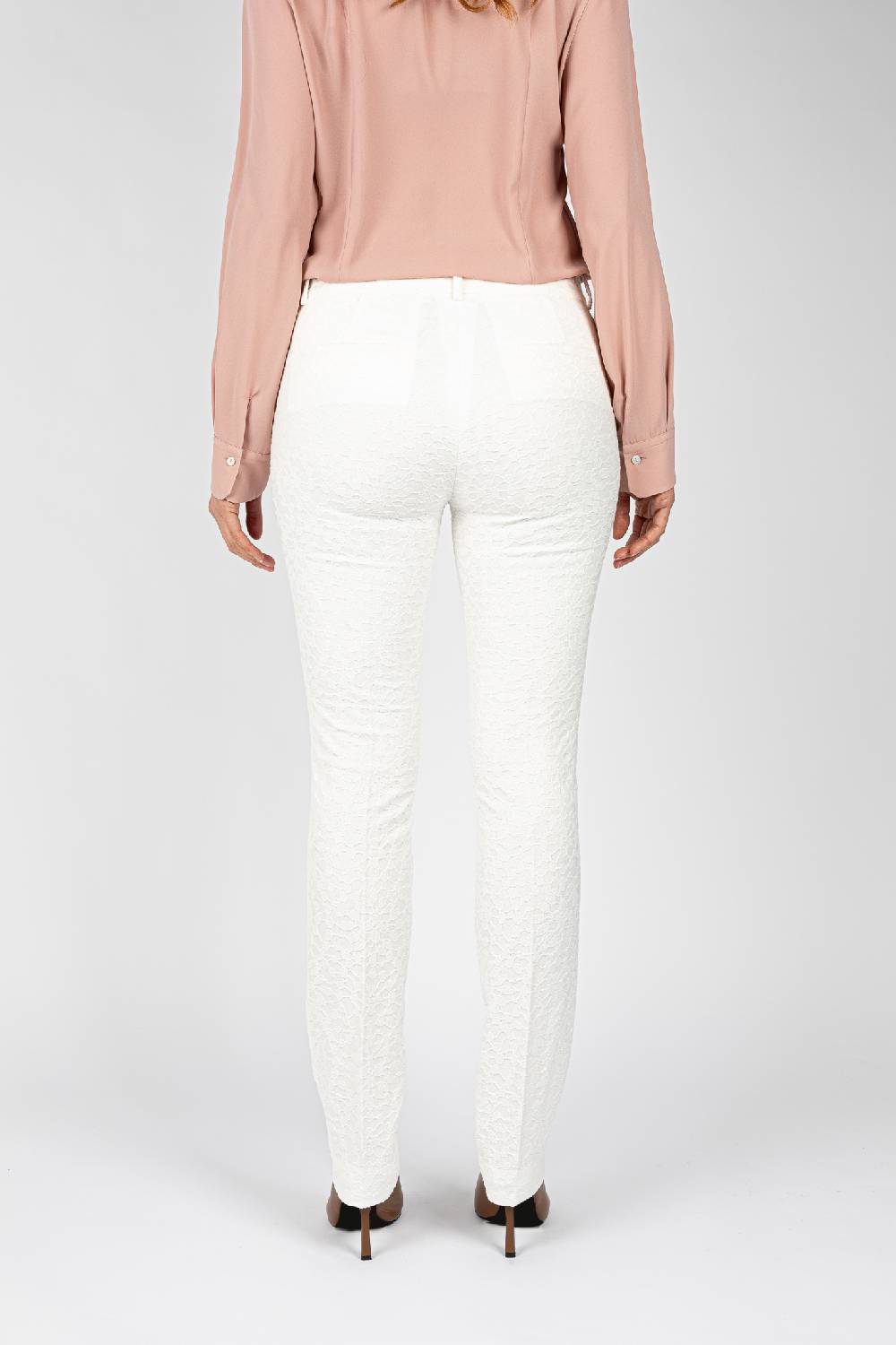 L.Pucci Pantaloni Tessuto Jacquard Colore Bianco, Gamba Regolare