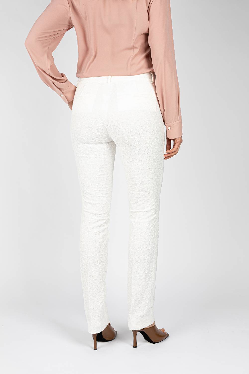 L.Pucci Pantaloni Tessuto Jacquard Colore Bianco, Gamba Regolare