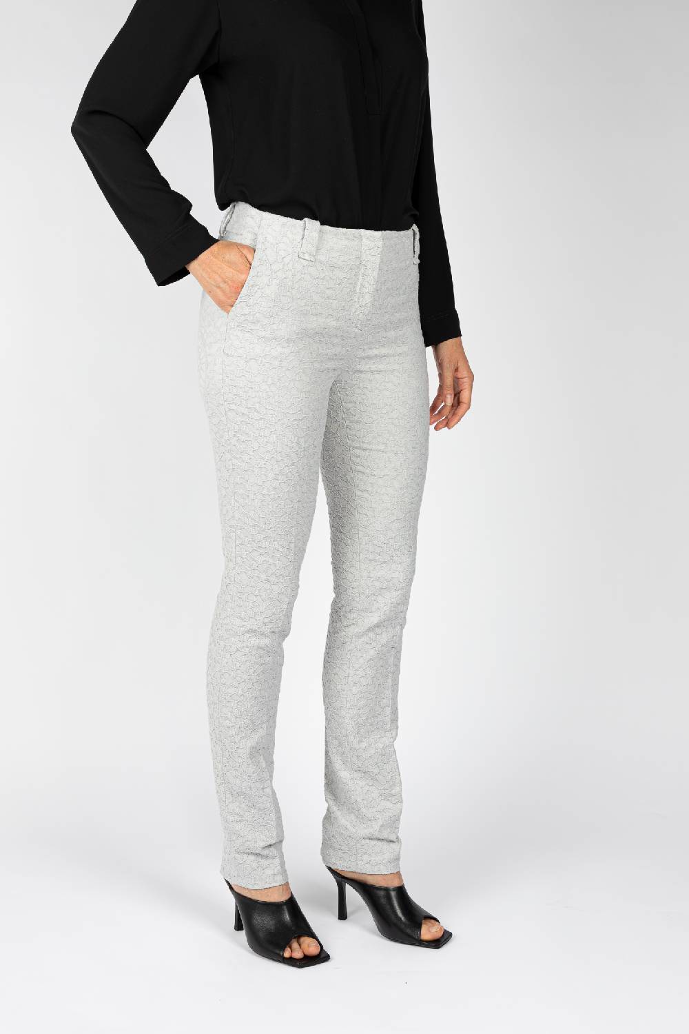 L.Pucci Pantaloni Tessuto Jacquard Colore Ghiaccio, Gamba Regolare