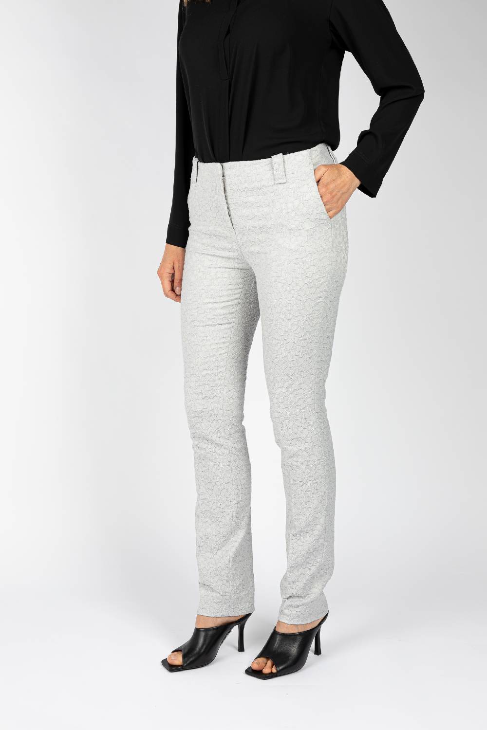 L.Pucci Pantaloni Tessuto Jacquard Colore Ghiaccio, Gamba Regolare