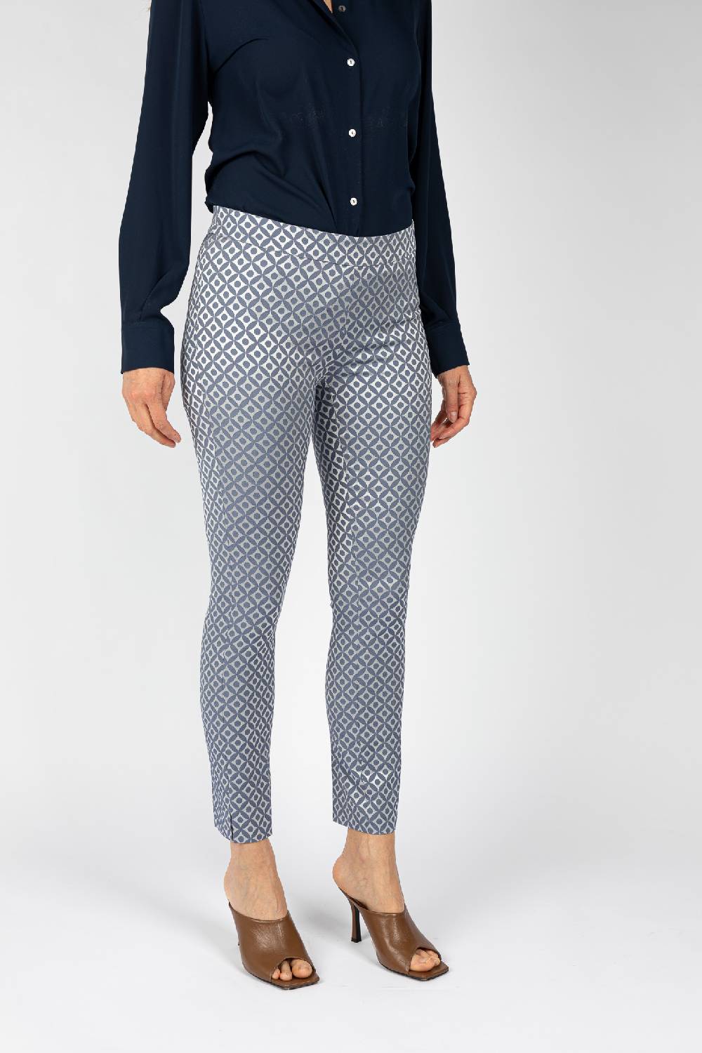 L.Pucci Pantaloni Tessuto Jacquard Effetto Lucido Colore Blu, Linea A Sigaretta