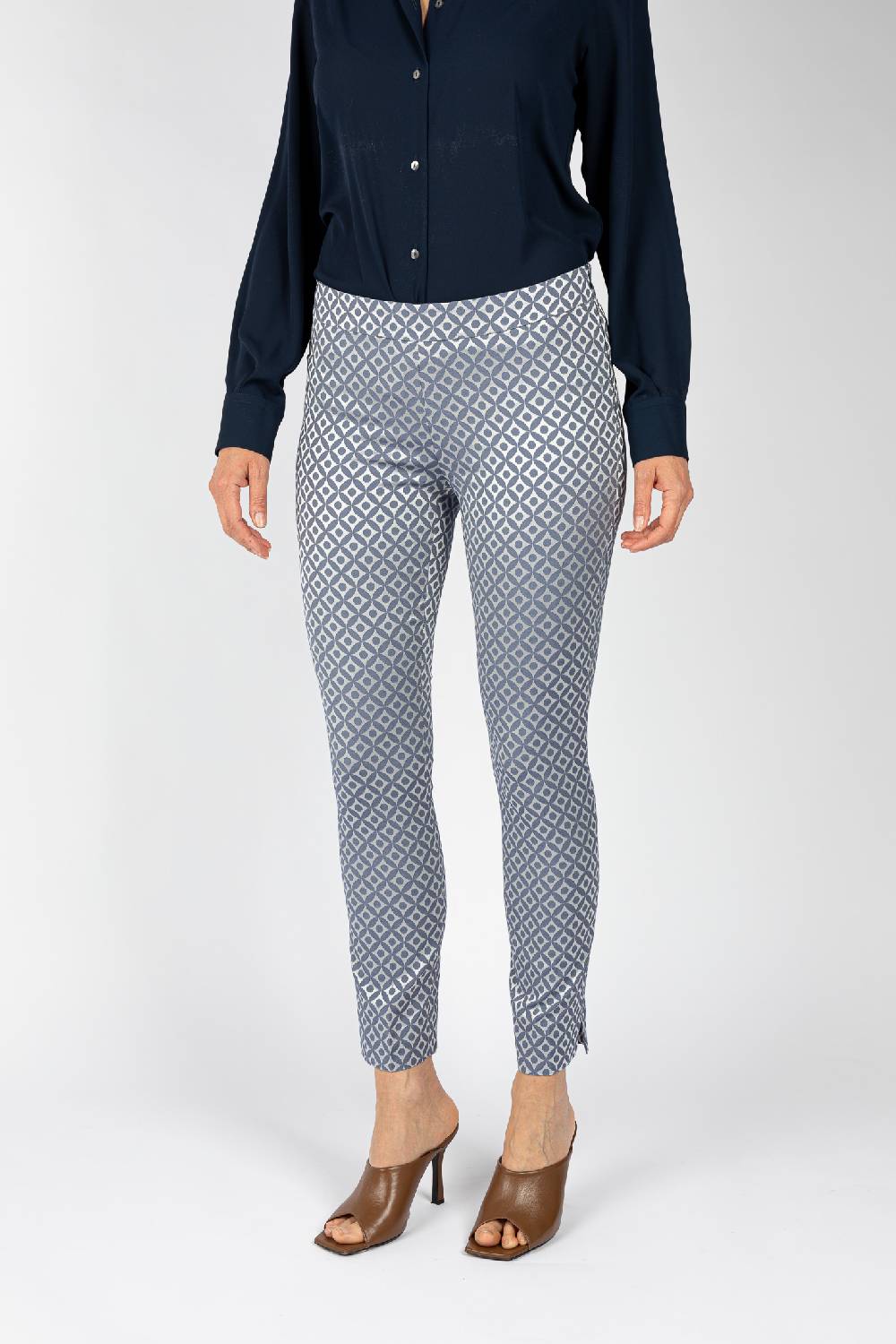 L.Pucci Pantaloni Tessuto Jacquard Effetto Lucido Colore Blu, Linea A Sigaretta