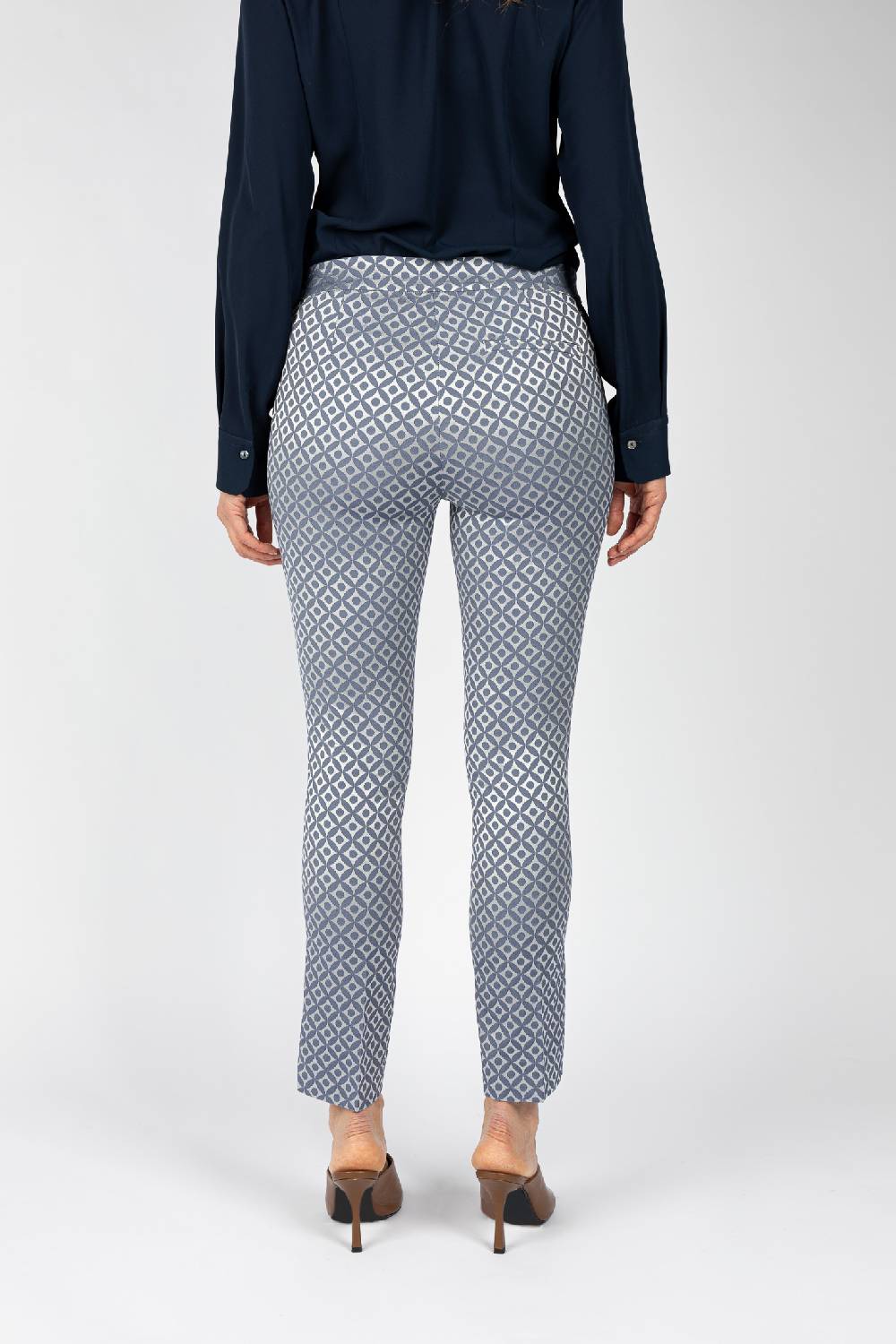 L.Pucci Pantaloni Tessuto Jacquard Effetto Lucido Colore Blu, Linea A Sigaretta