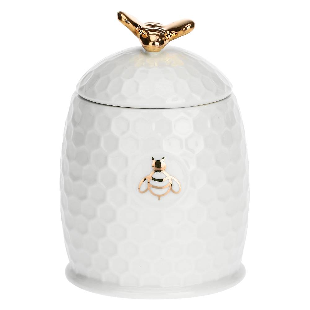 La Porcellana Bianca Vasetto Miele Con Servimiele Aperegina Oro