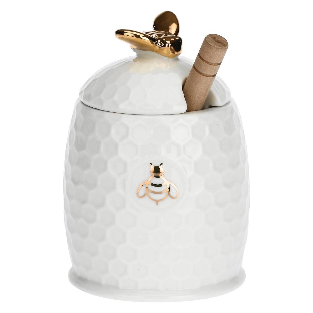 La Porcellana Bianca Vasetto miele con servimiele Aperegina Oro