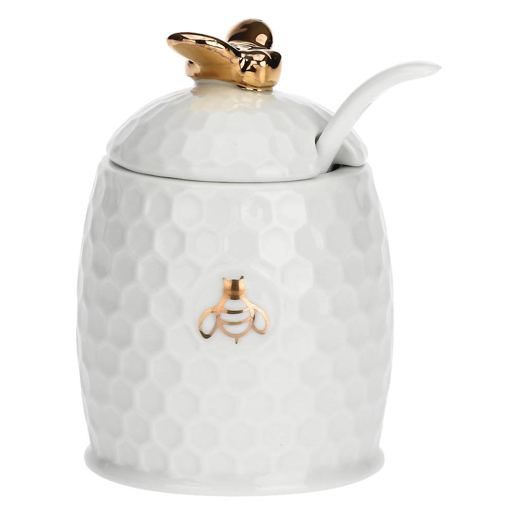 La Porcellana Bianca Zuccheriera con cucchiaino Aperegina Oro