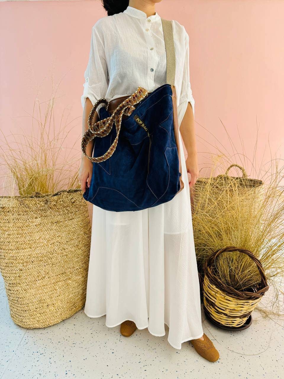 La Sellerie POP BAG Suede Dark Blue PATCHWORK