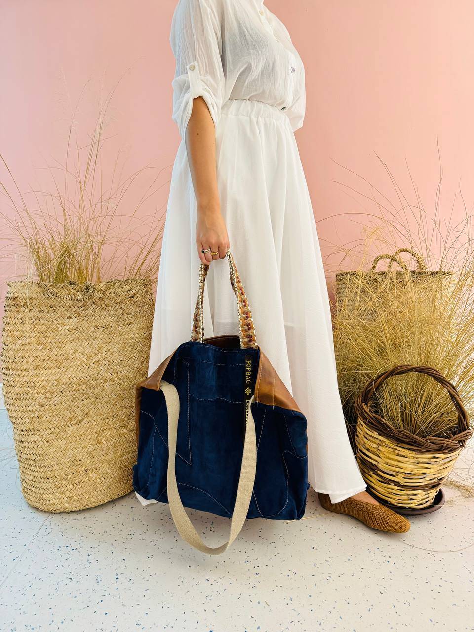 La Sellerie POP BAG suede dark blue PATCHWORK