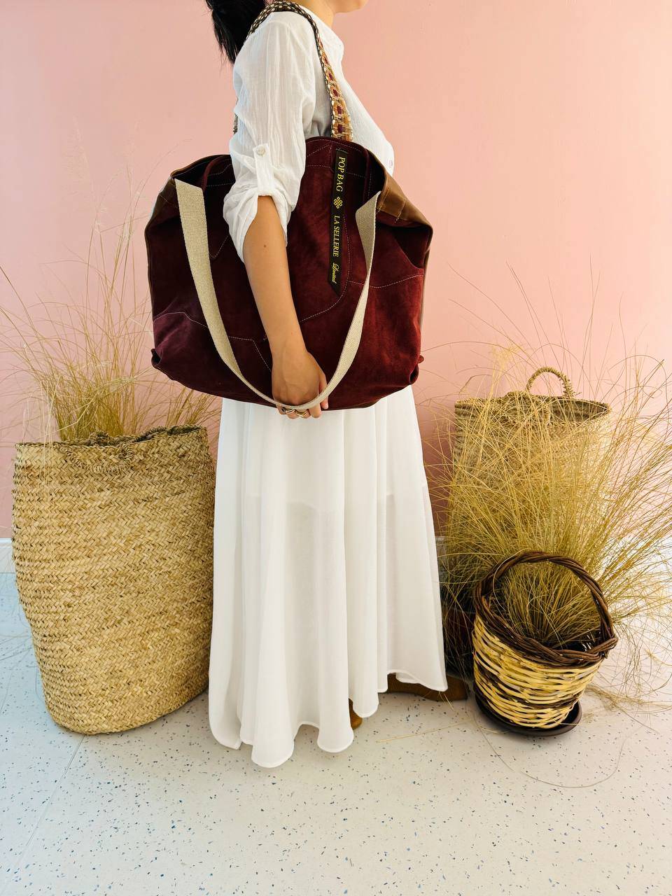 La Sellerie POP BAG Suede Dark Red PATCHWORK