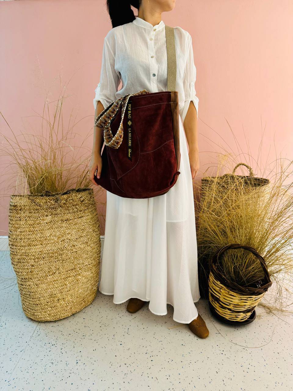 La Sellerie POP BAG Suede Dark Red PATCHWORK