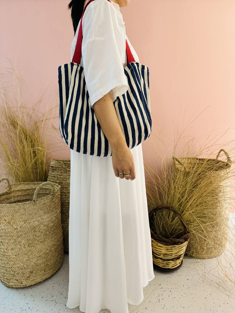 La Sellerie Portofino Bag Blu Righe Strette