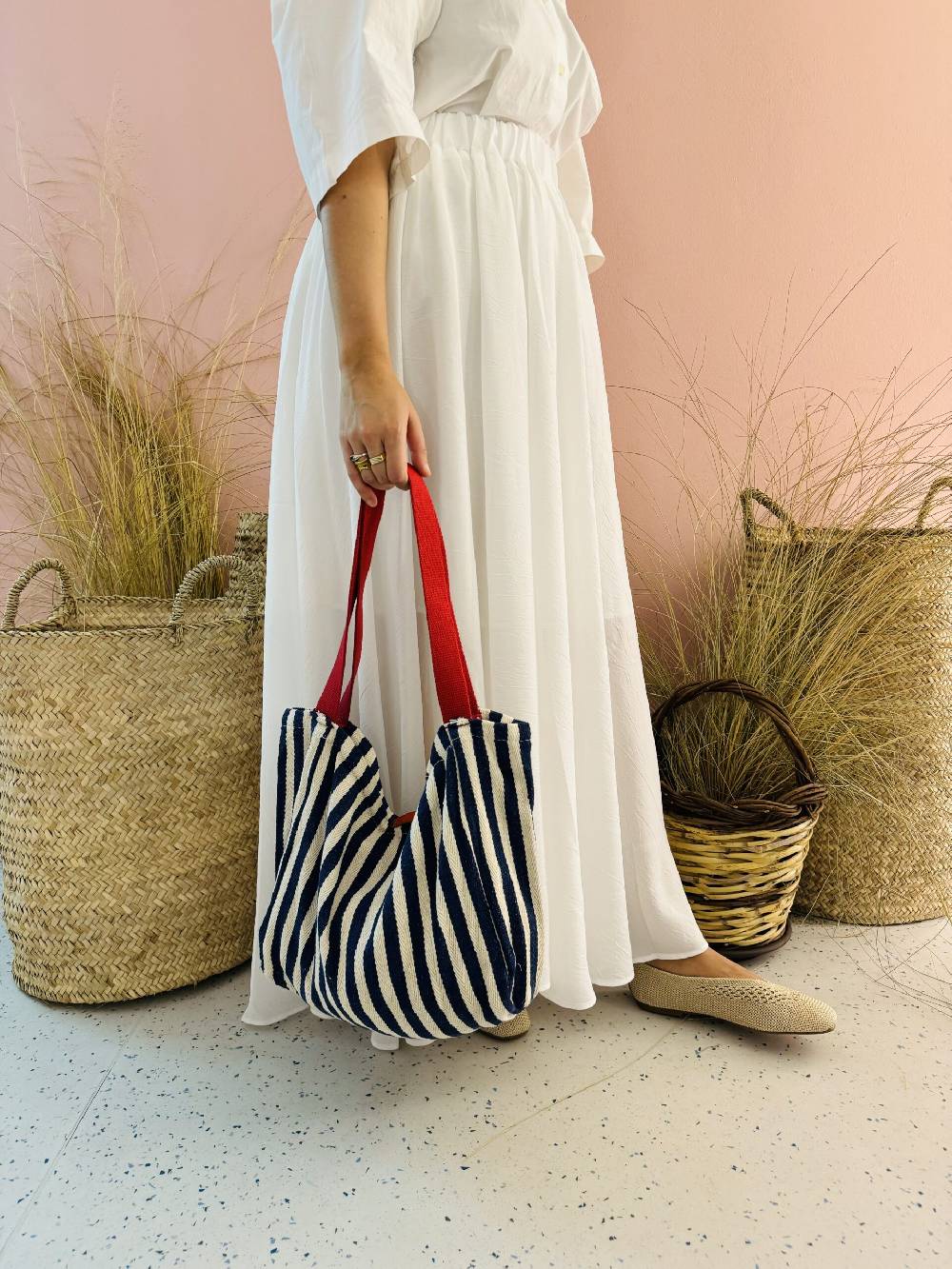 La Sellerie Portofino bag blu righe strette