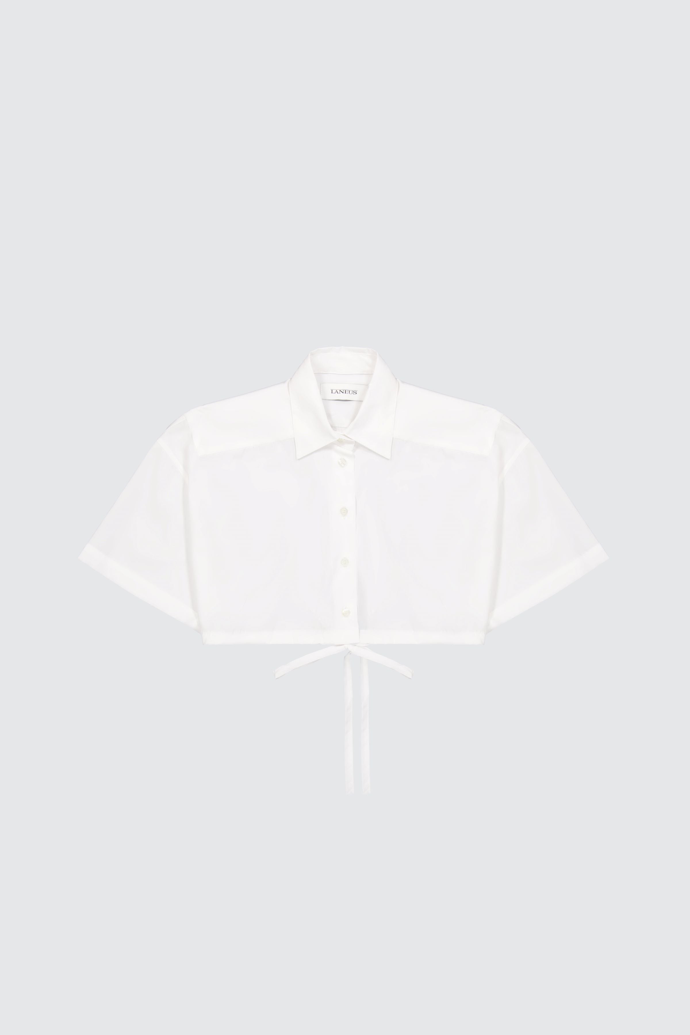 Laneus Laneus camicia cropped white con bottoni logati e coulisse regolabile