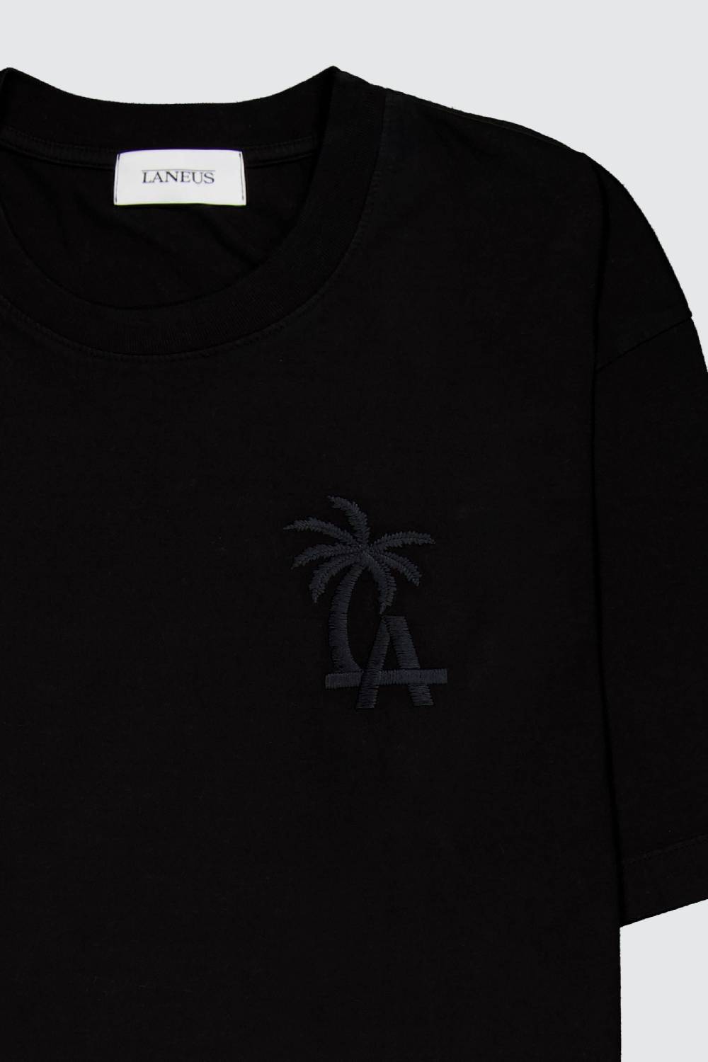 Laneus Laneus Black T-shirt Palm Printed Logo