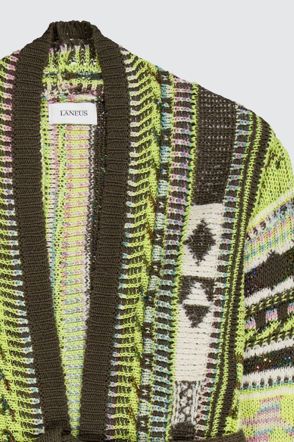 Laneus Laneus Military Green Icon Jacquard Cardigan