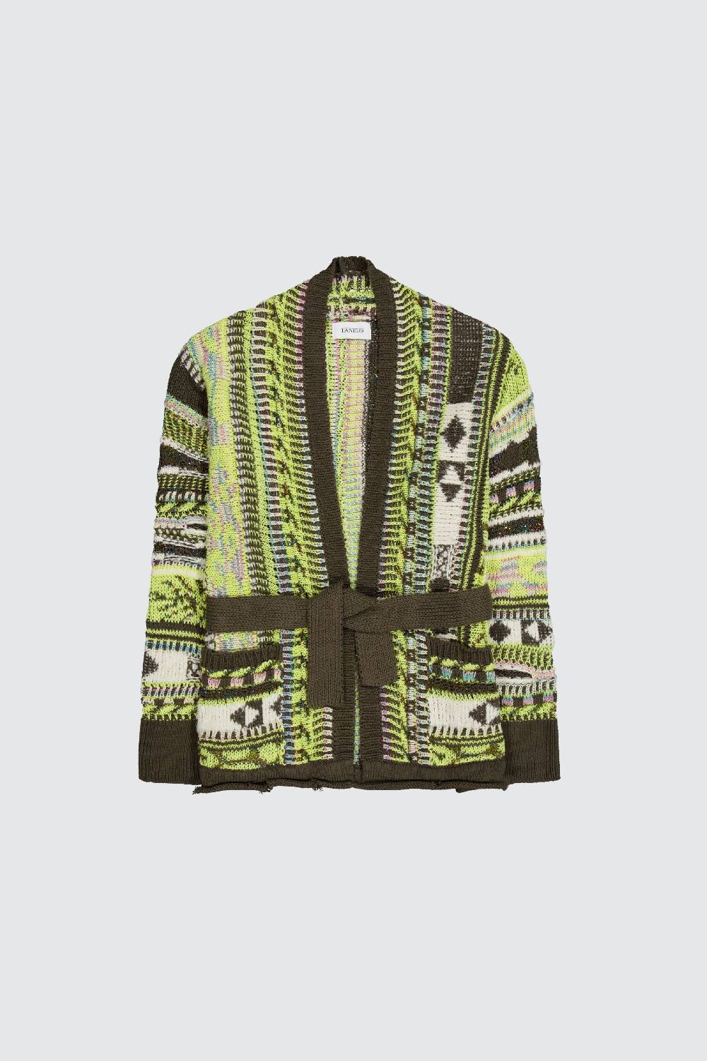 Laneus Laneus military green icon jacquard cardigan