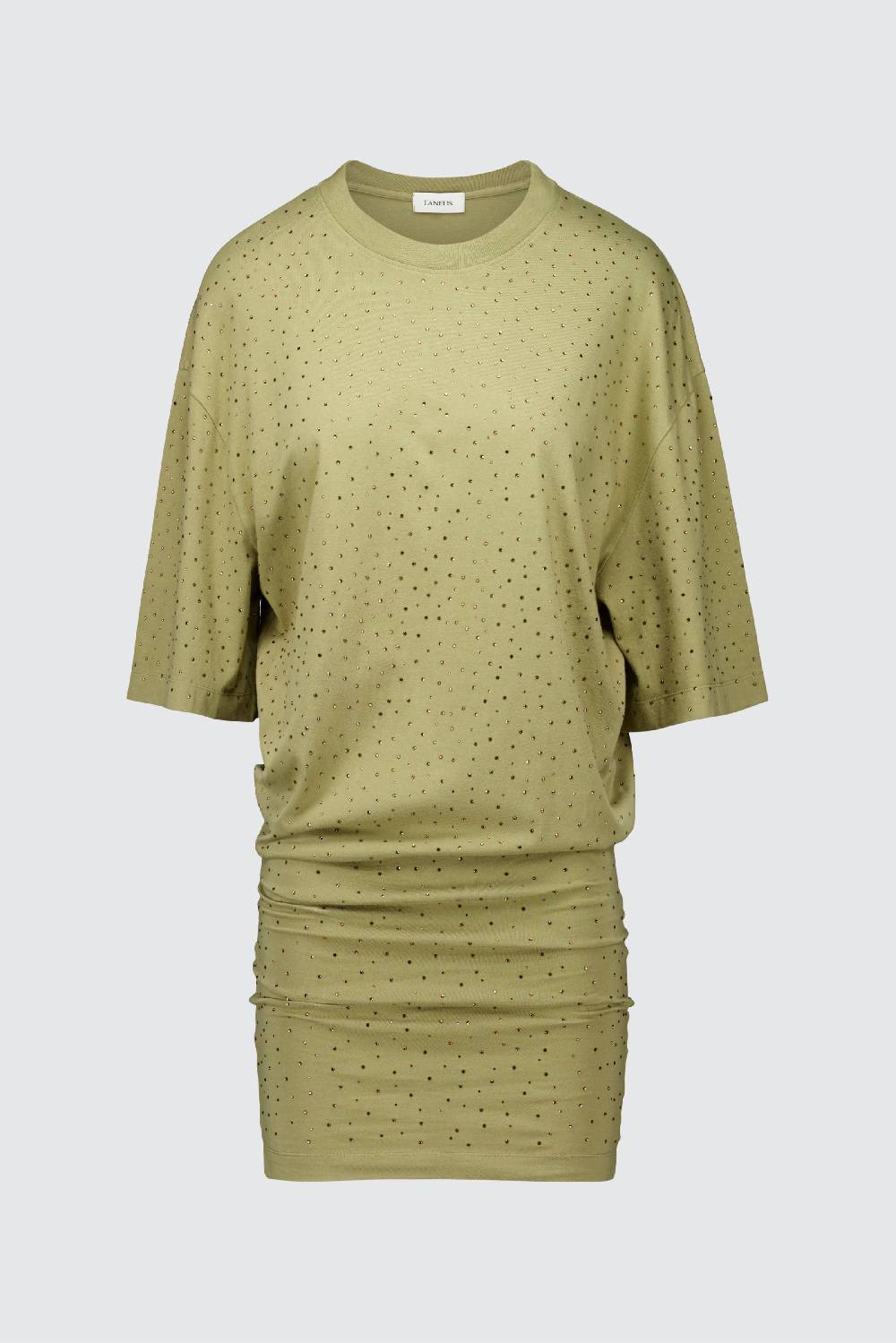 Laneus Laneus mini abito drappeggiato khaki con strass