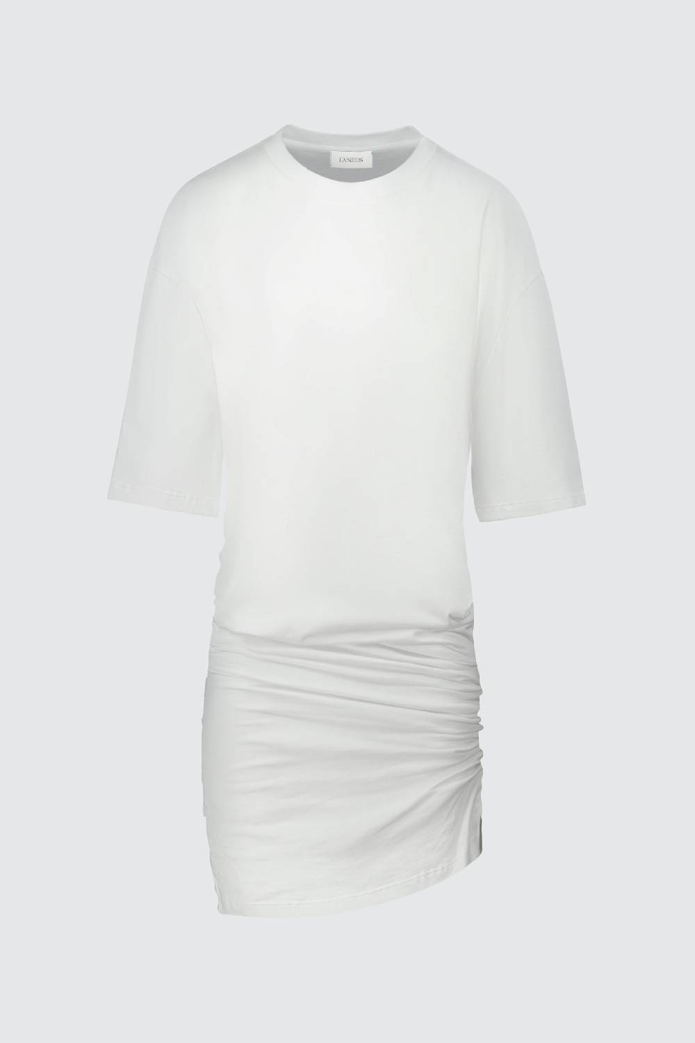 Laneus Laneus mini abito white con drappeggio asimmetrico