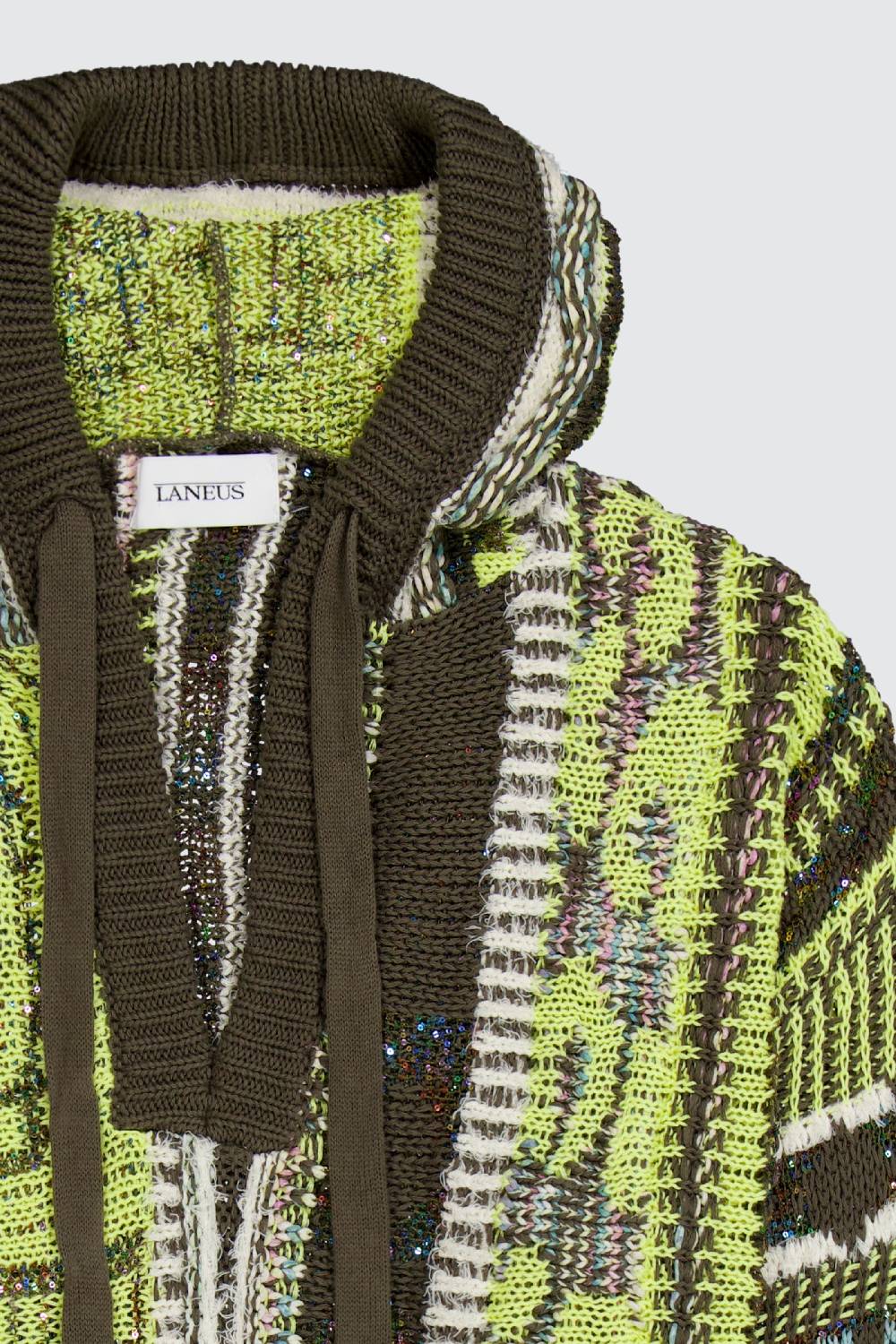 Laneus Laneus Multicolor Military Green Jacquard Hoodie