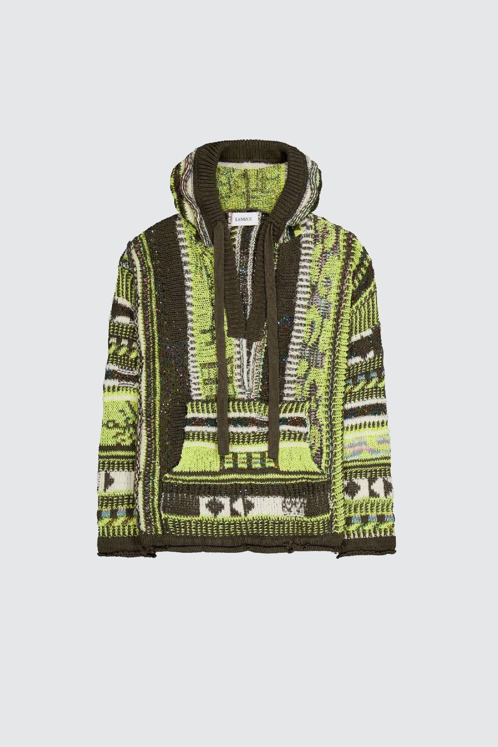 Laneus Laneus multicolor military green jacquard hoodie
