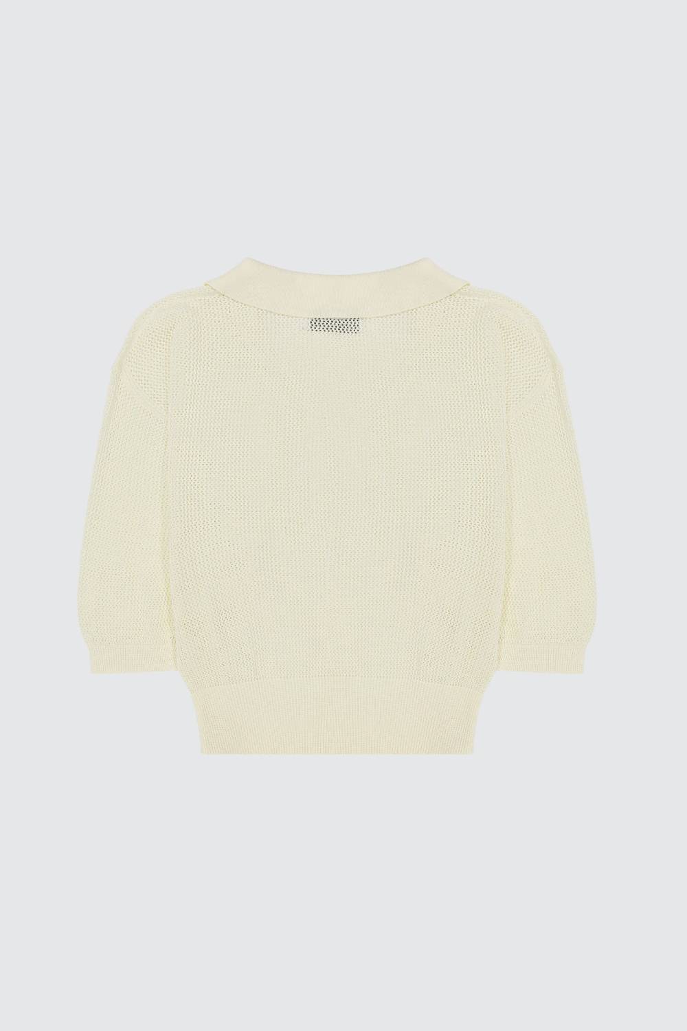 Laneus Laneus Polo Cream Cropped In Mesh Con Scollo A V