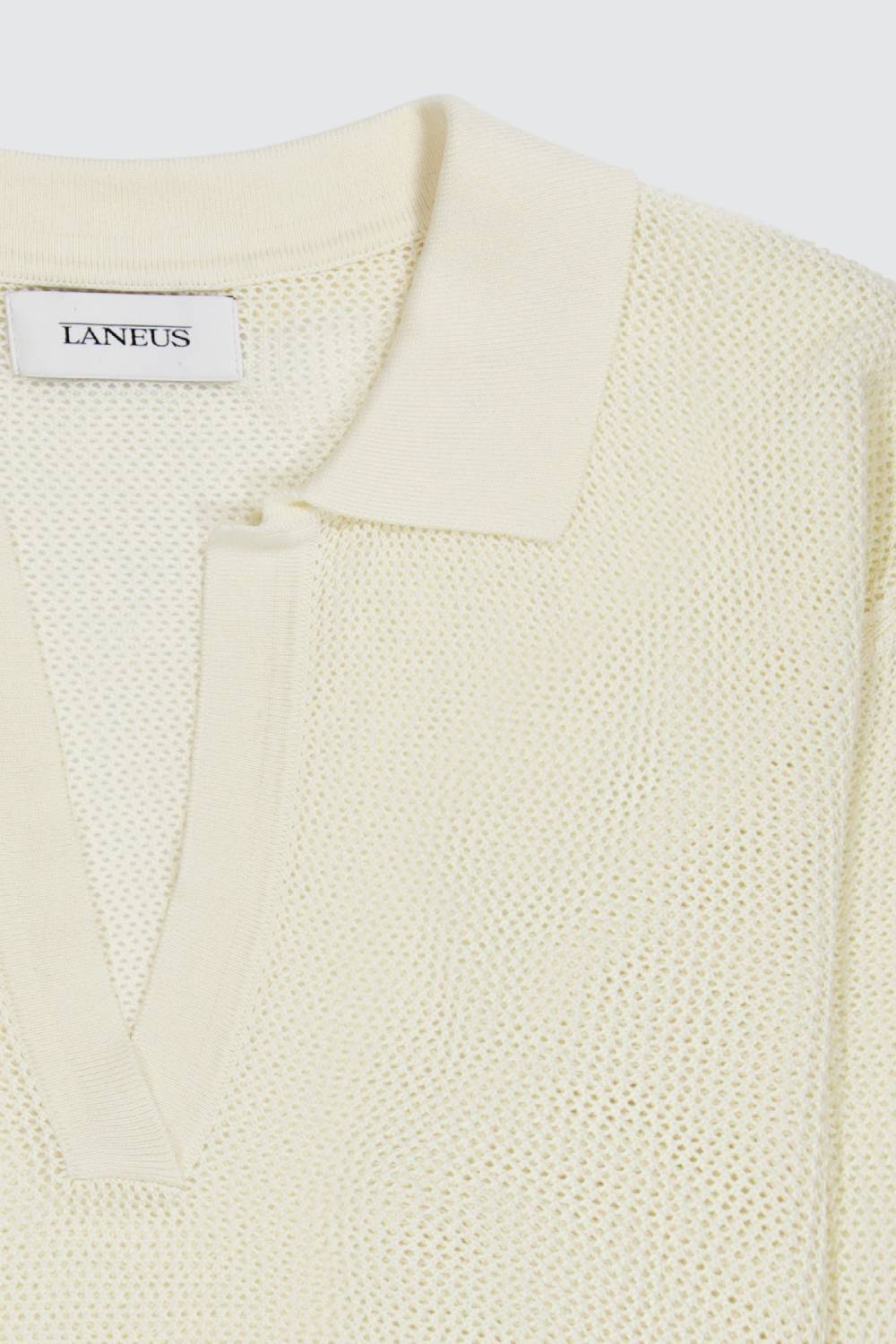 Laneus Laneus Polo Cream Cropped In Mesh Con Scollo A V