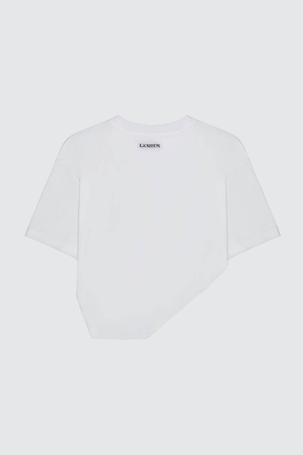 Laneus Laneus T-shirt White Classic Cropped Con Drappeggio Sul Davanti
