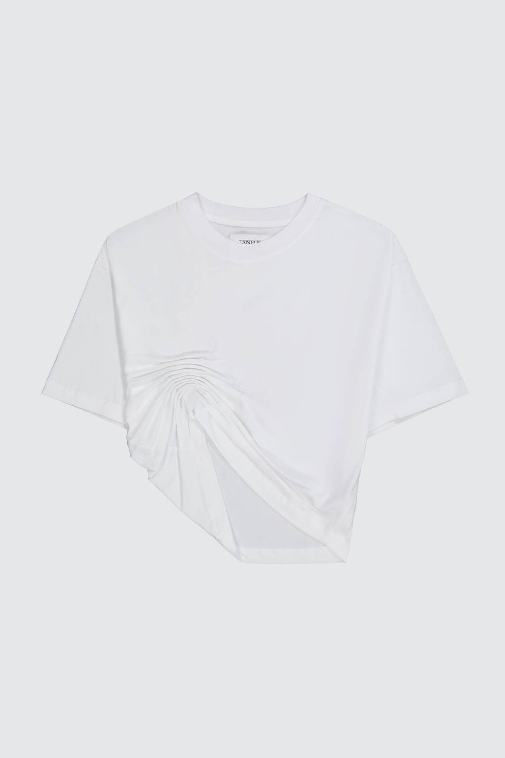 Laneus Laneus t-shirt white classic cropped con drappeggio sul davanti