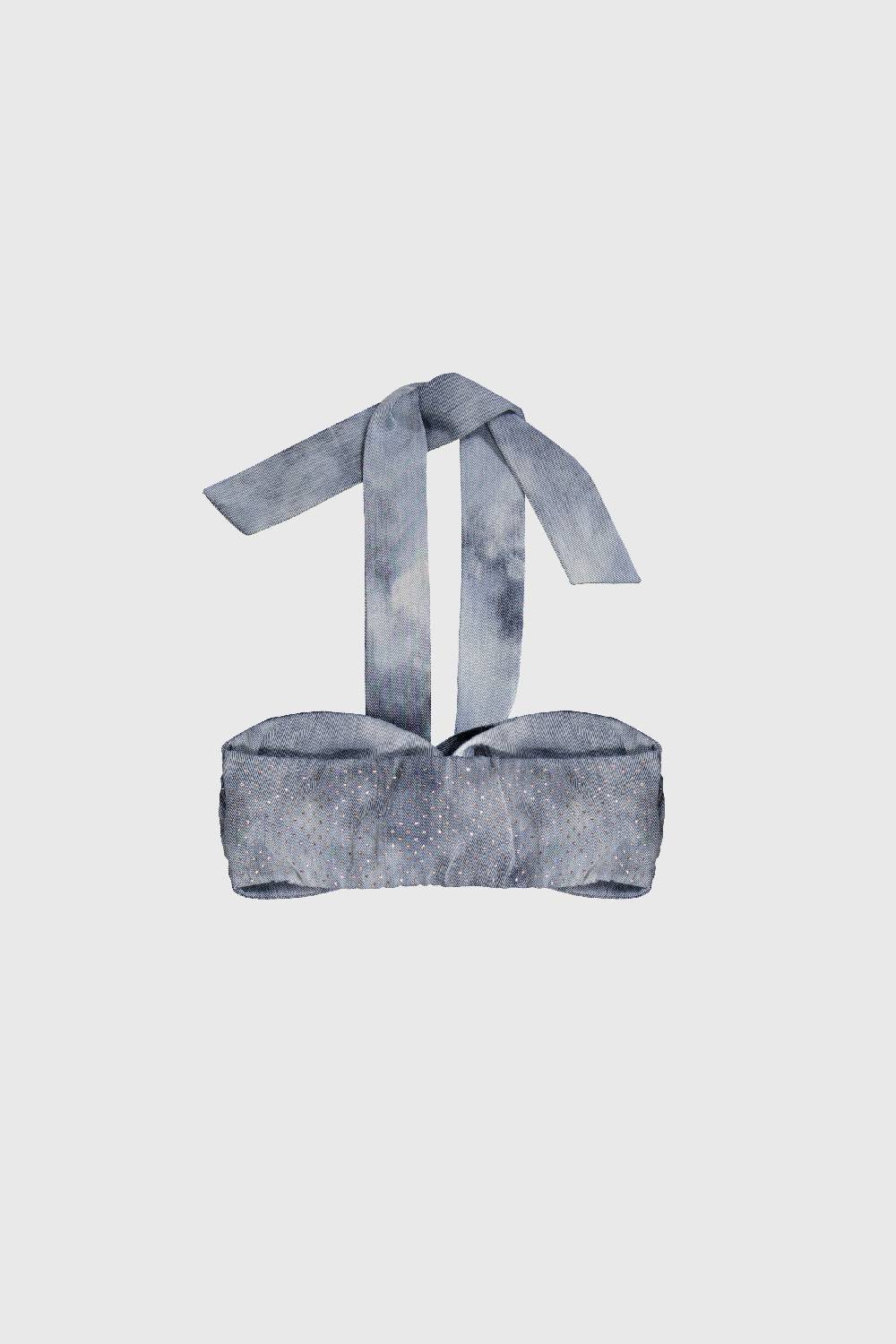 Laneus Laneus Top In Denim Effetto Washed Con Strass