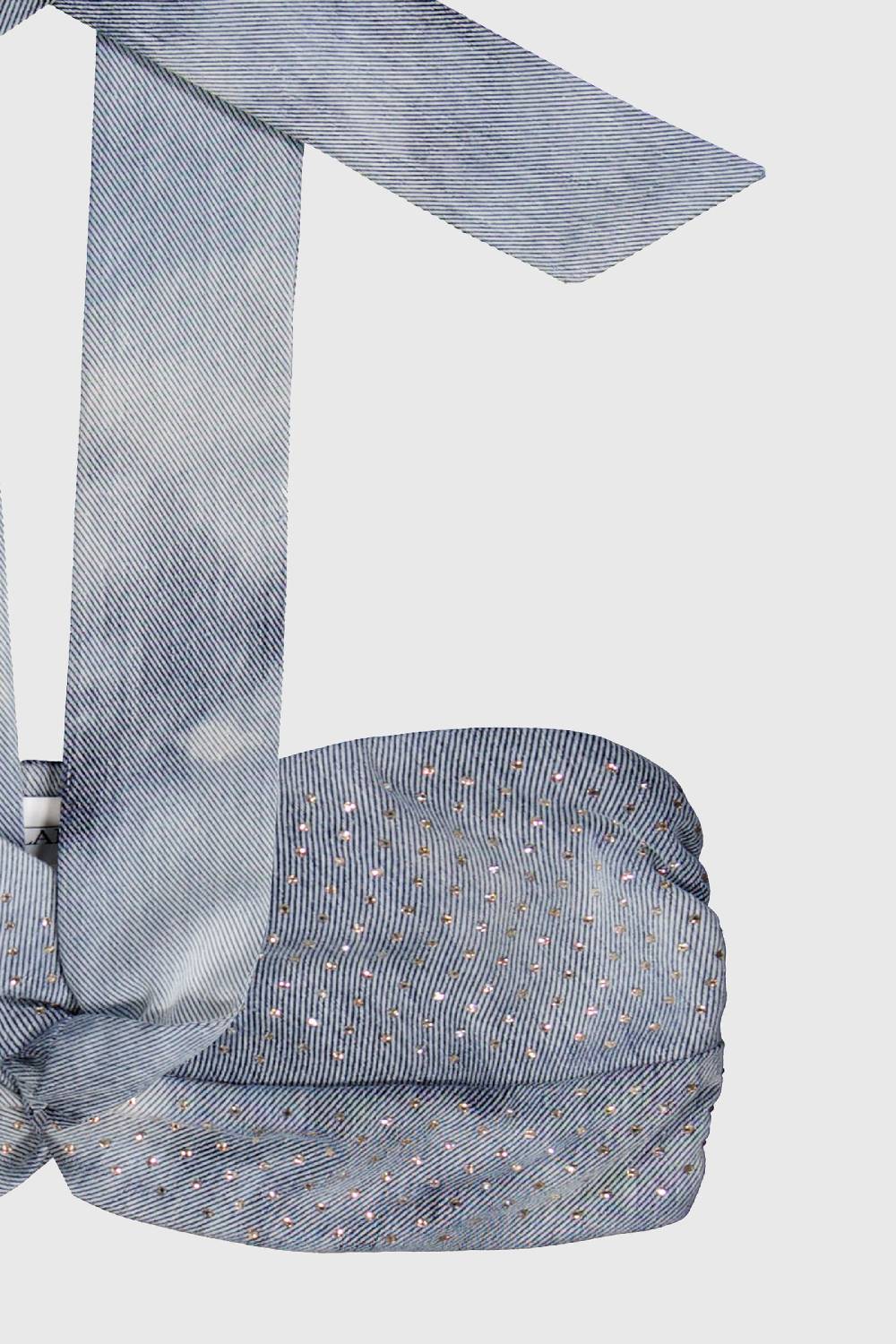 Laneus Laneus Top In Denim Effetto Washed Con Strass