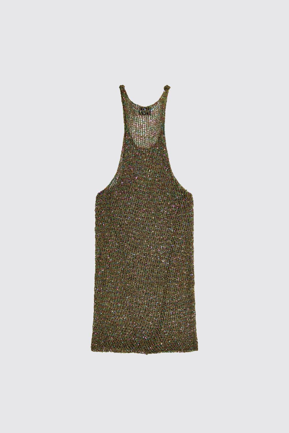 Laneus Lanues Canotta In Mesh Military Green Con Mini Paillettes Multicolor