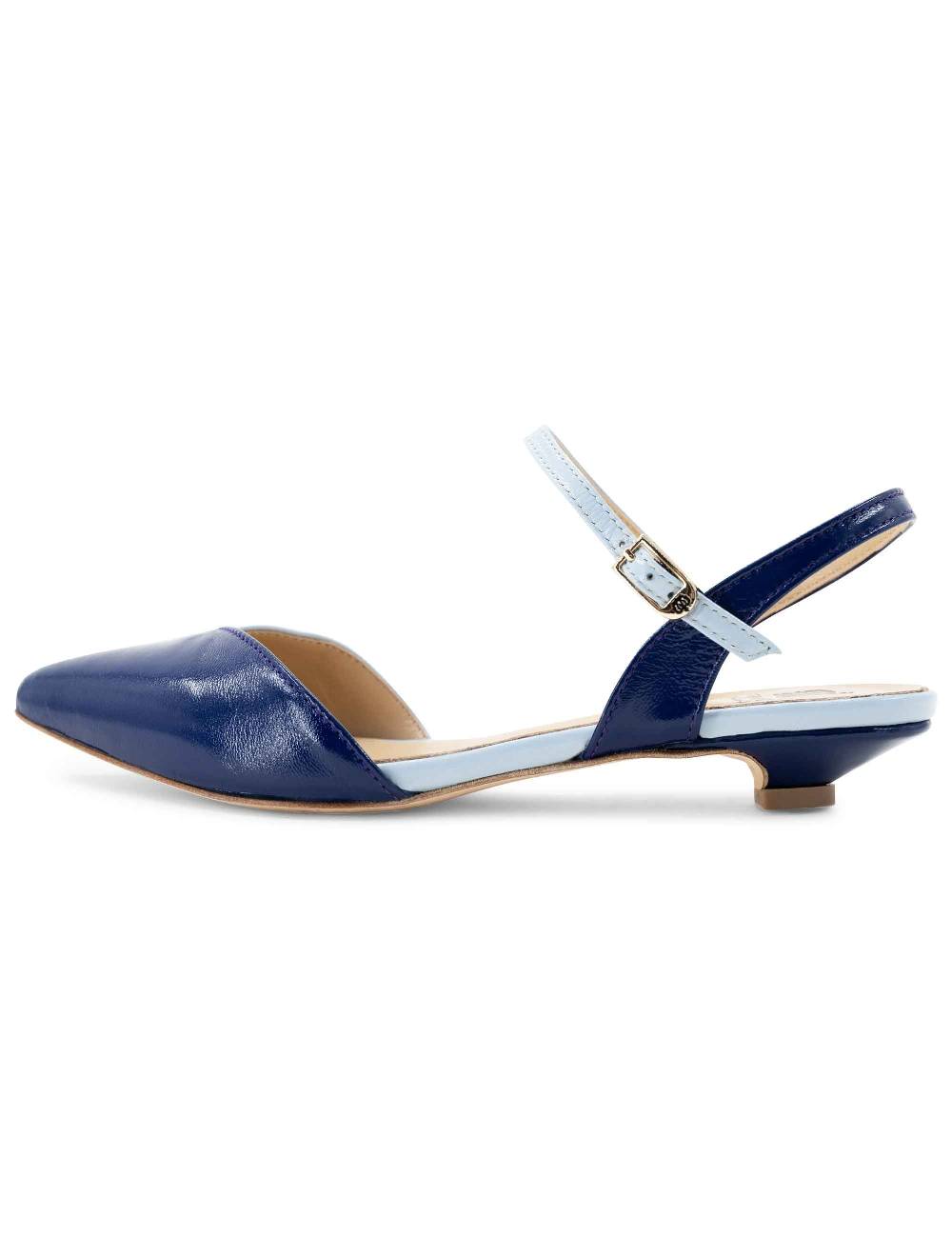 L'ARIANNA Ballerine BL1413/rt Da Donna In Pelle Blu Punta Chiusa Con Cinturino Alla Caviglia L'Arianna
